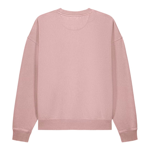 A dusty pink crewneck sweatshirt with dropped shoulders and ribbed cuffs and hem, shown flat against a white background.