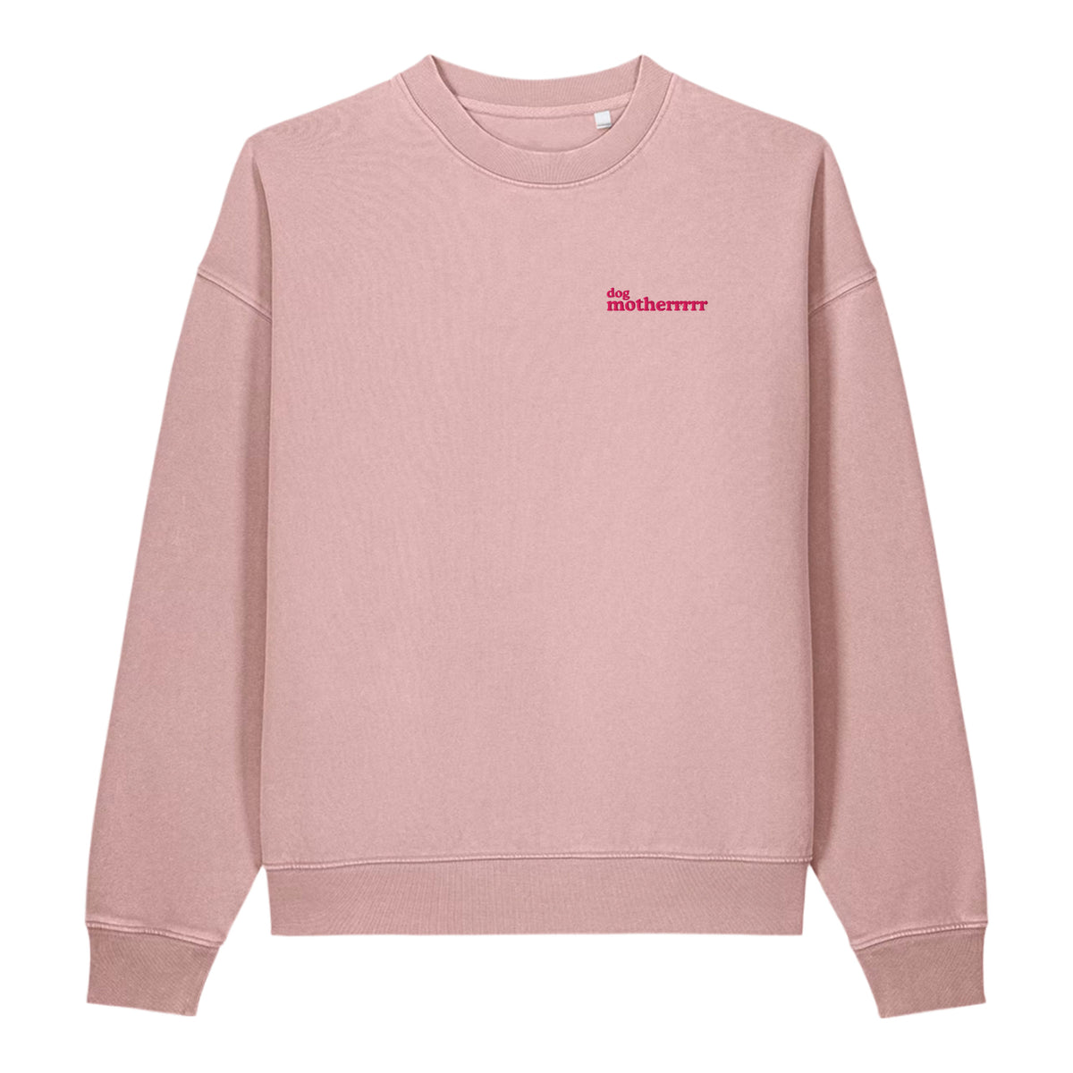 Front view of the Dog Motherrrrr Embroidered Vintage Sweatshirt in dusty pink.