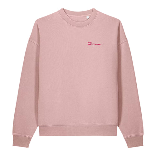 Front view of the Dog Motherrrrr Embroidered Vintage Sweatshirt in dusty pink.