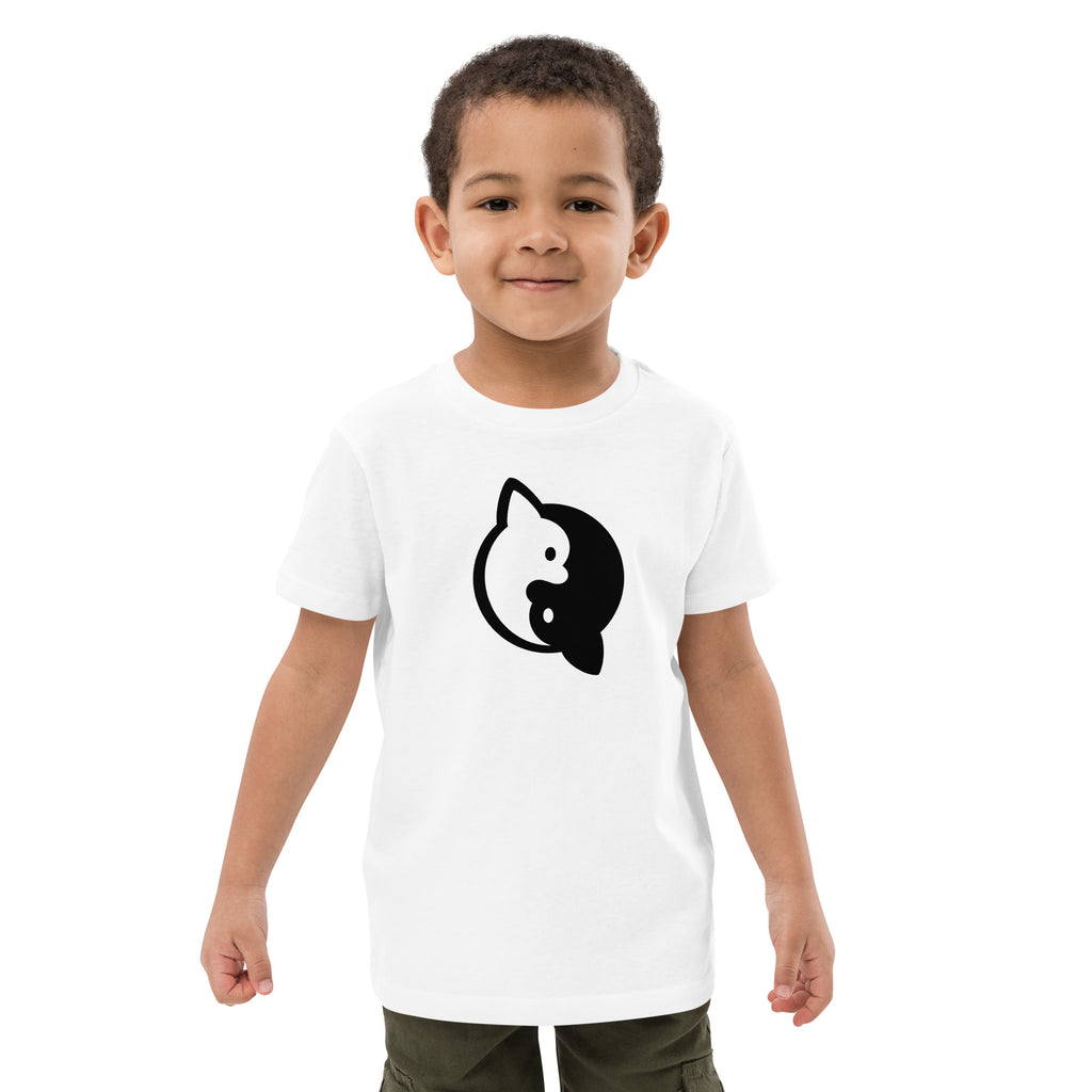 White Chi Club kids’ organic cotton tee with yin-yang Chihuahua design, alternative front view