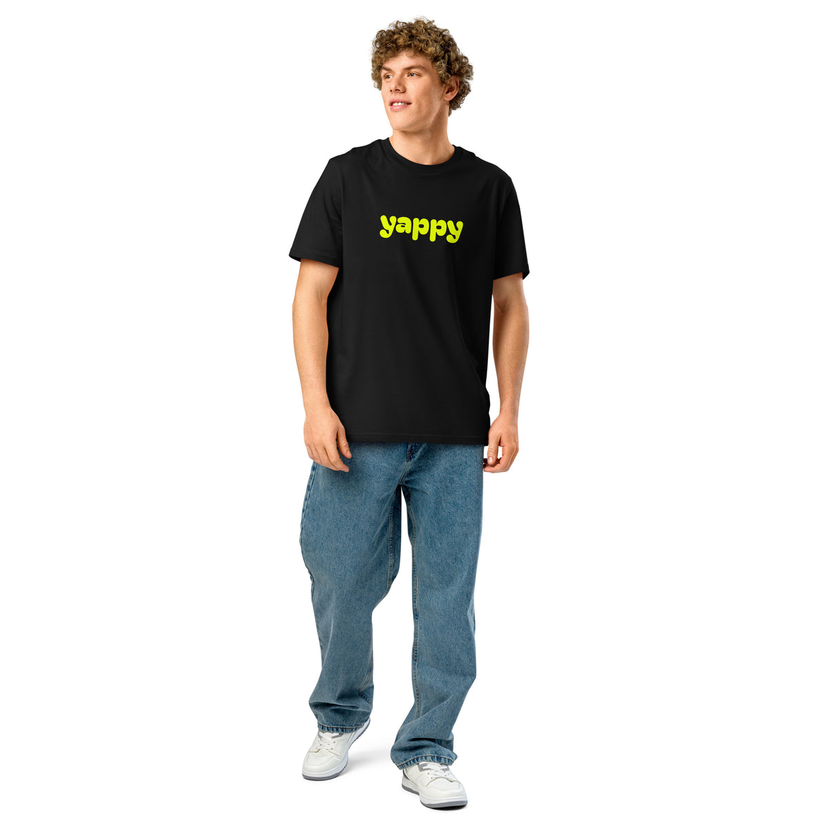 Front view of the Yappy Organic Cotton Tee in black.