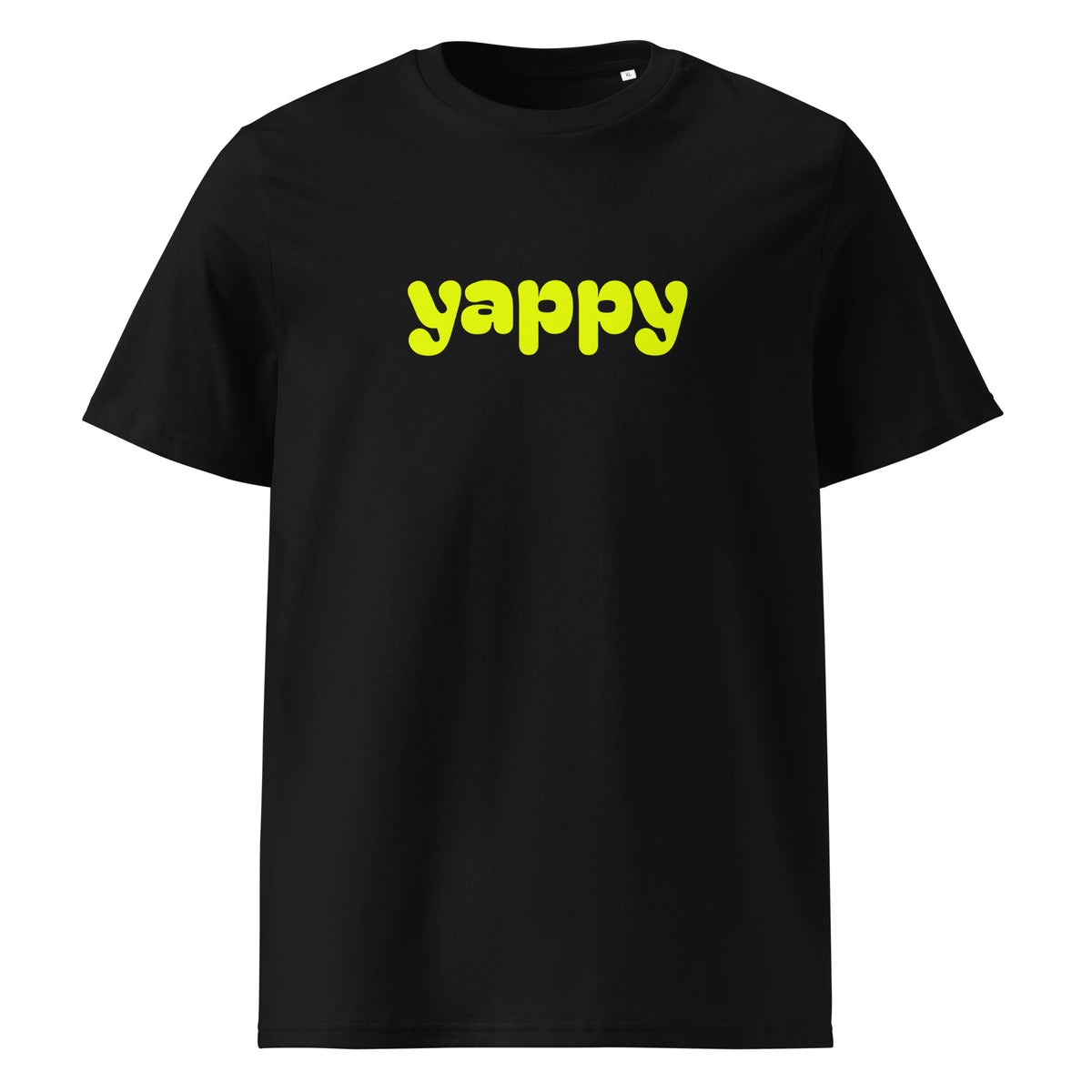 Front view of the Yappy Organic Cotton Tee in black.